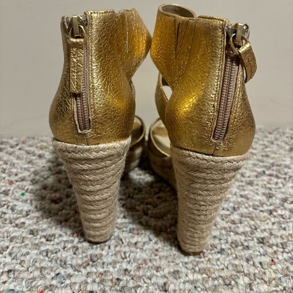 Botkier Gold Julian Leather Espadrille Wedge Sandals- Size 10 - Picture 8 of 11